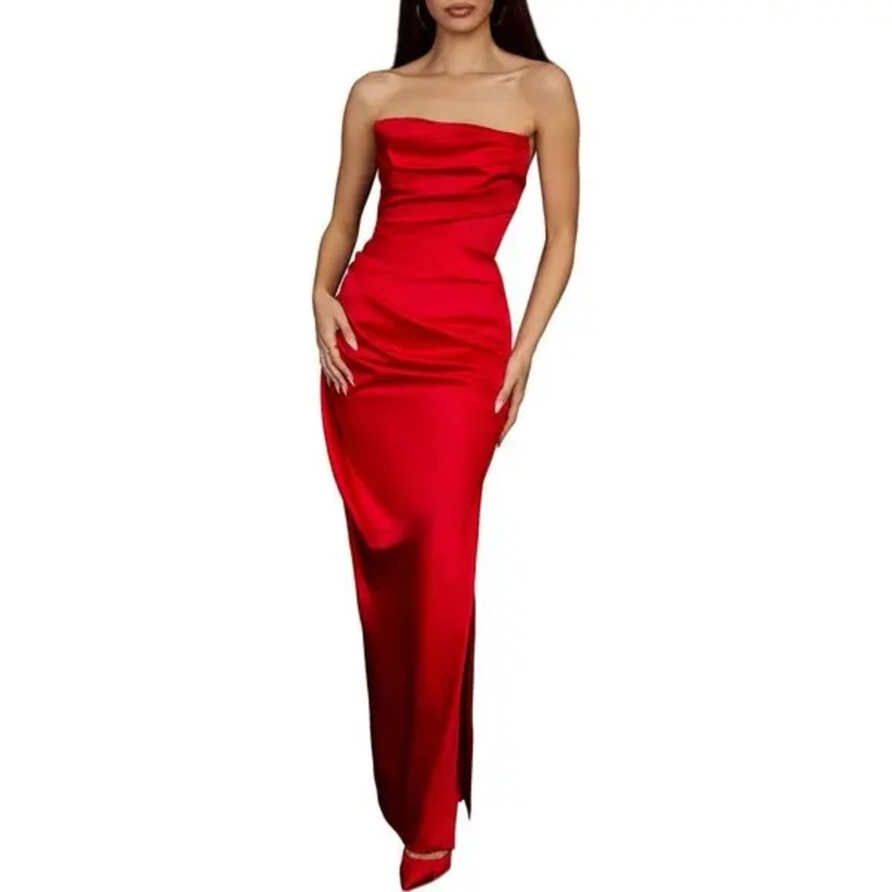 Adrienne Gathered Satin Strapless Gown - xs